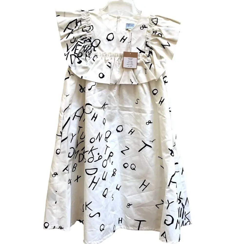 Hilda Henri Zelda Dress NWT Girls 12 ABC Print Pinafore Ruffle Austrian